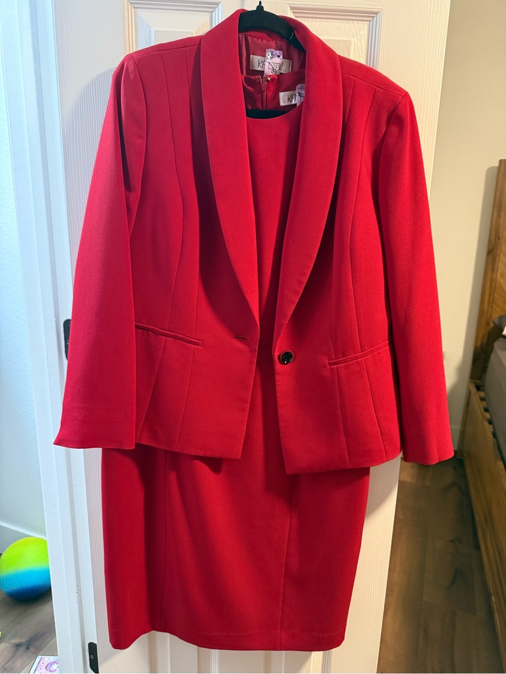 Kasper Bright Red Tailored Blazer & Sleeveless Dress Suit
